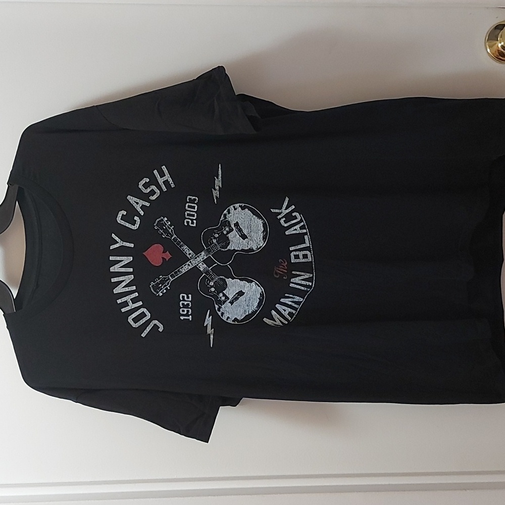 Johnny Cash Man in Black T-shirt with Guitars